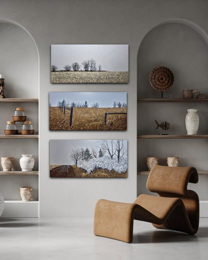 Finter pairs well with First Frost and Take the Dirt Road oil paintings