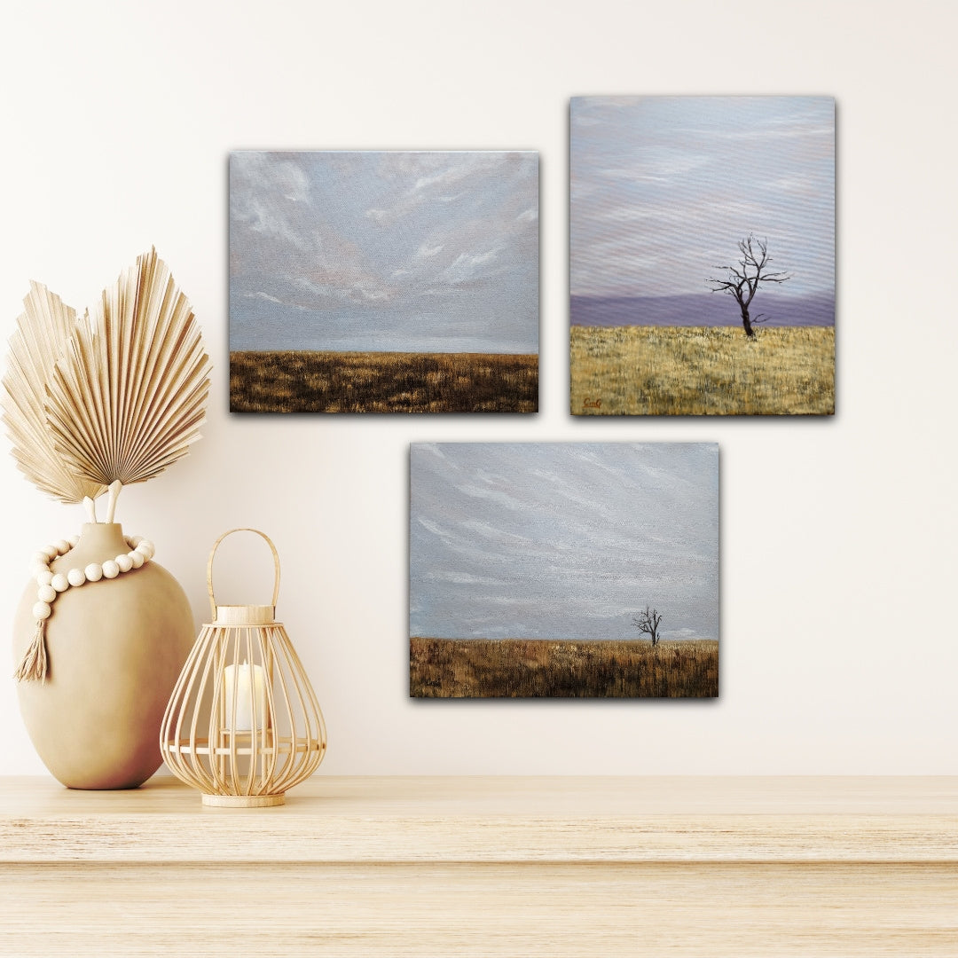 3 fall paintings grouped together