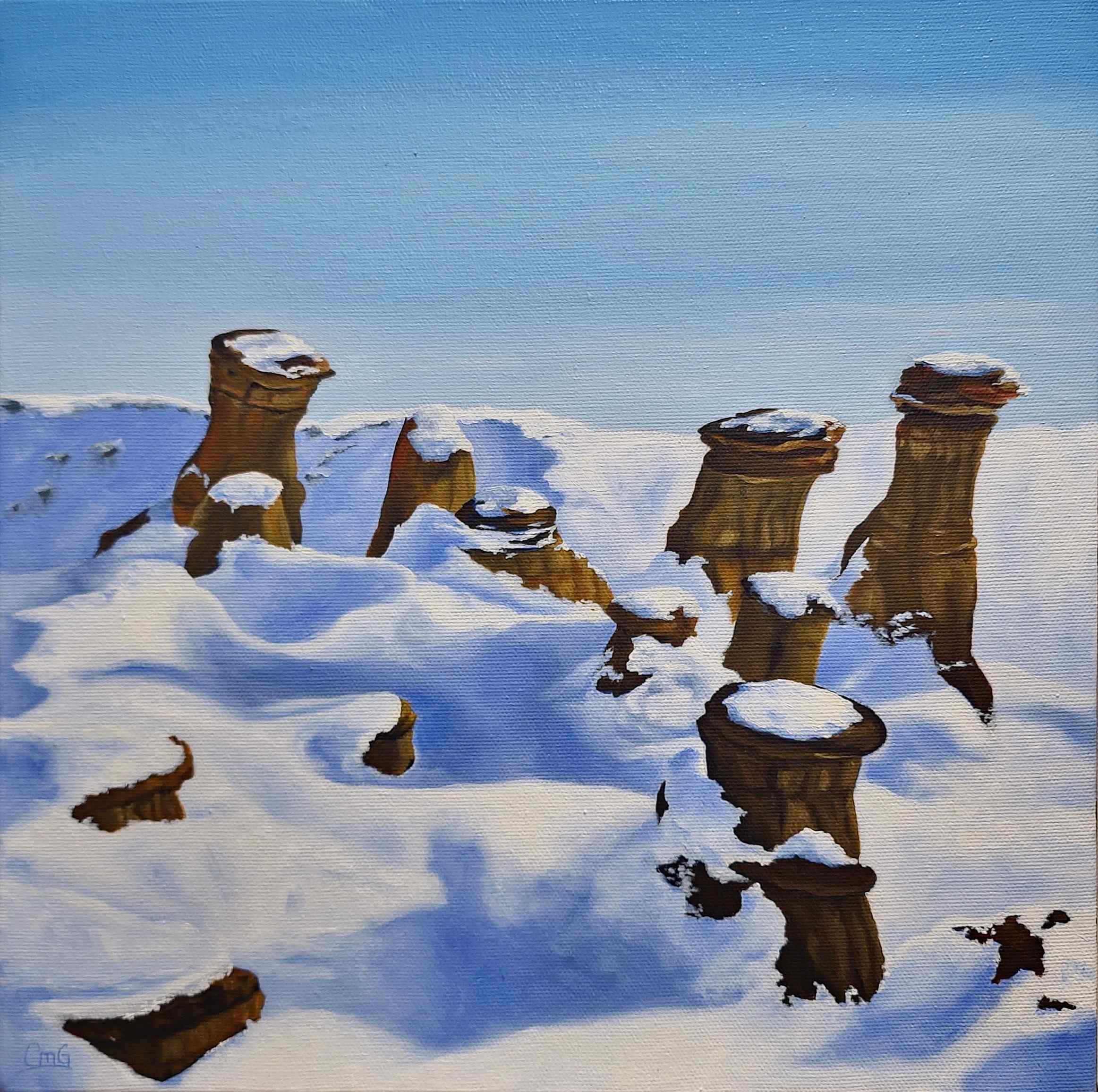 Christina Gouldsborough original landscape painting -Hoodoos Blanketed in Snow 12"x12" oil on canvas