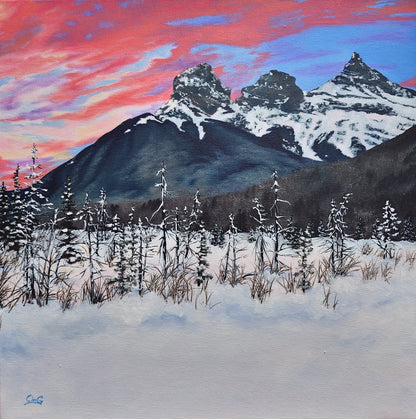 Three Sisters Rosaline Sunset by Christina Gouldsborough Canadian Landscape Artist