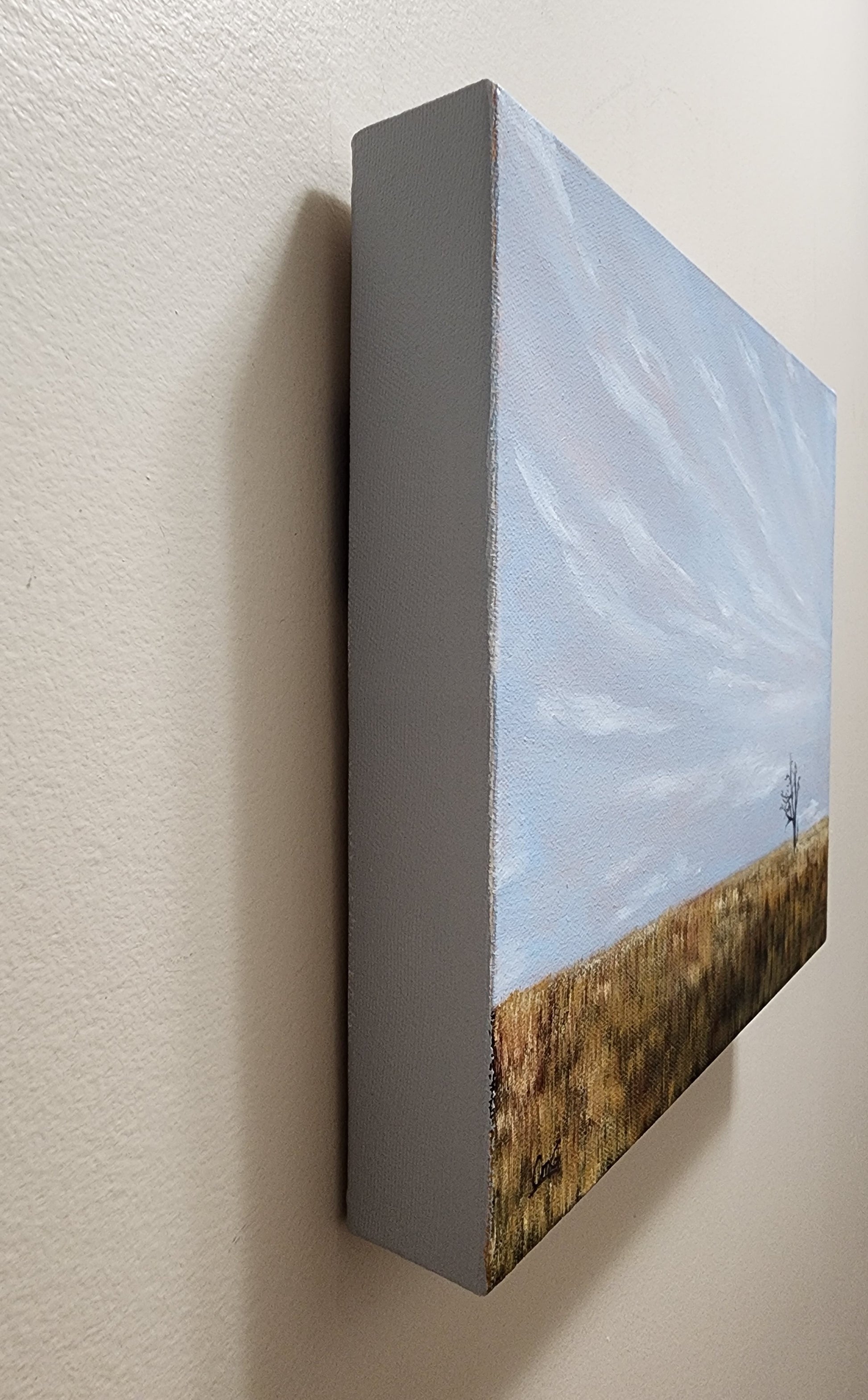  oil landscape painting side finished in gentle grey