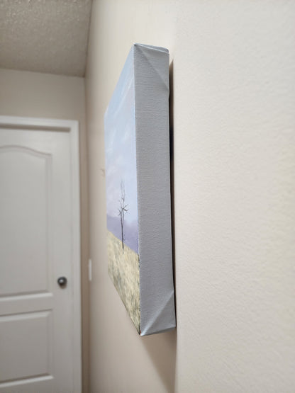 Finished side of "Change" oil painting in gentle grey